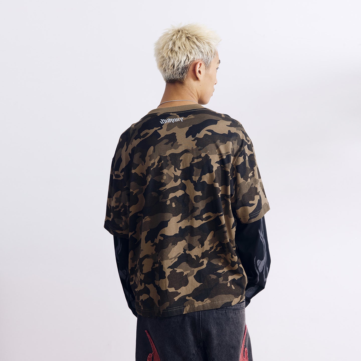 BURNIN* “97’series” worn fire pattern fake two-piece T-shirt - PSYLOS 1, BURNIN* “97’series” worn fire pattern fake two-piece T-shirt, T-Shirt, Burnin, PSYLOS 1